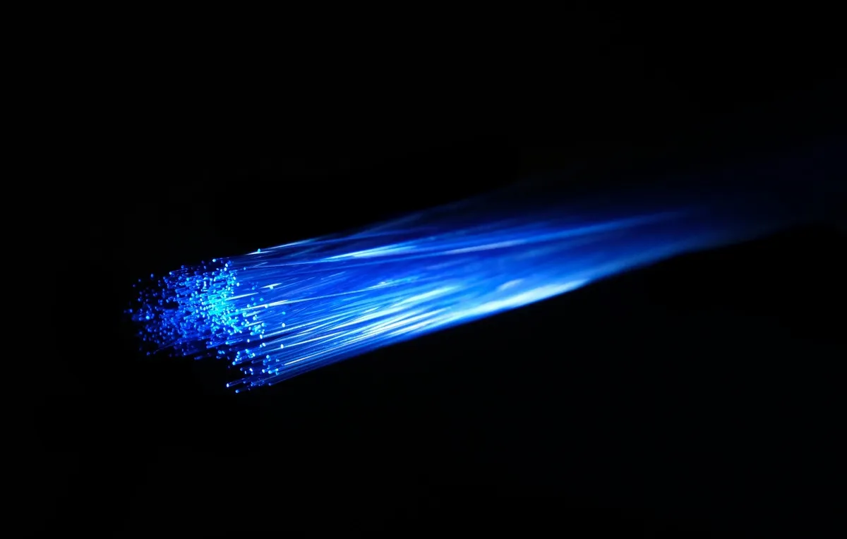 Blue fiber optic cables glowing